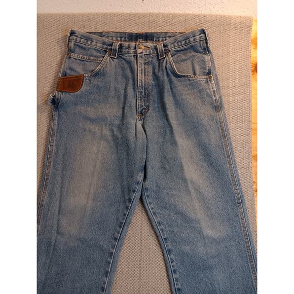 Riggs Workwear Vtg Wrangler Carpenter Jeans 36X34 Blue Fade Leather Trim Utility - Picture 5 of 13